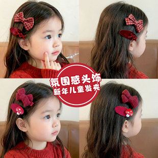 新年红色蝴蝶结发夹儿童布艺过年喜庆头饰女童高颜值不伤发小卡子