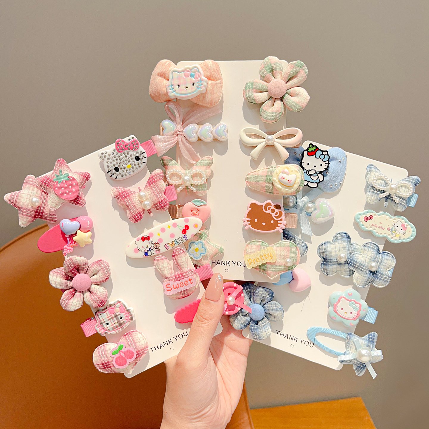 儿童发夹可爱卡通KT猫包布发饰女童宝宝侧边花朵刘海夹不伤发发卡