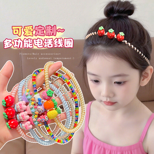 多功能电话线圈卡通发箍皮筋发圈可爱儿童高颅顶头箍女童项链发饰