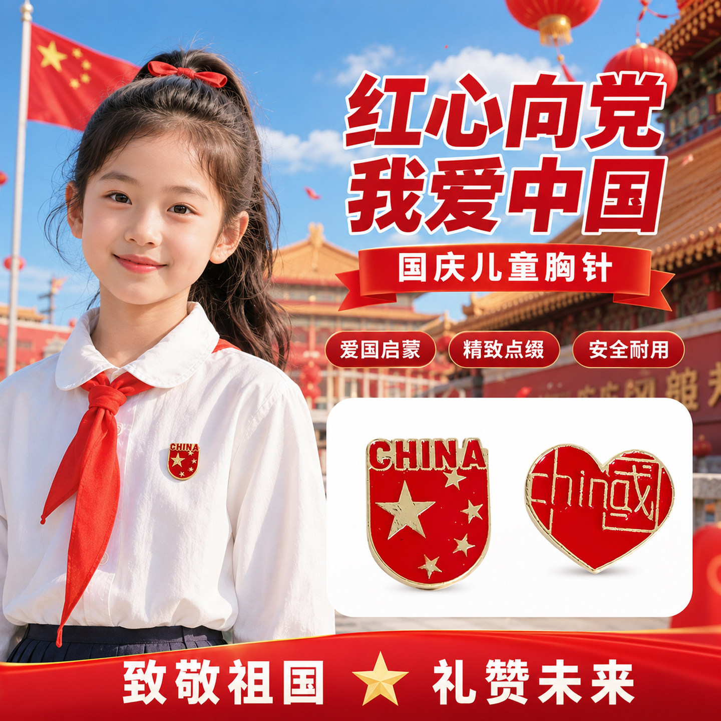 国庆节小学生爱国胸针徽章套装图片