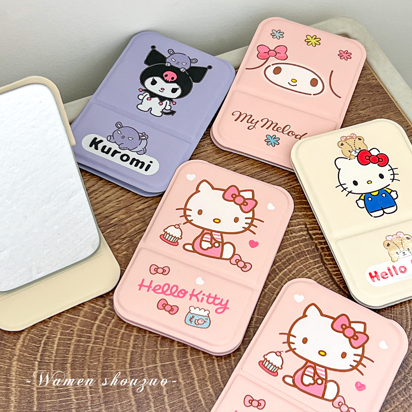 可爱卡通折叠化妆镜便携手持随身迷你小镜子女生宿舍桌面台式可立