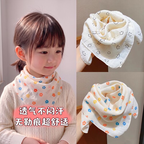 棉纱方形围巾无金属系带田园女童