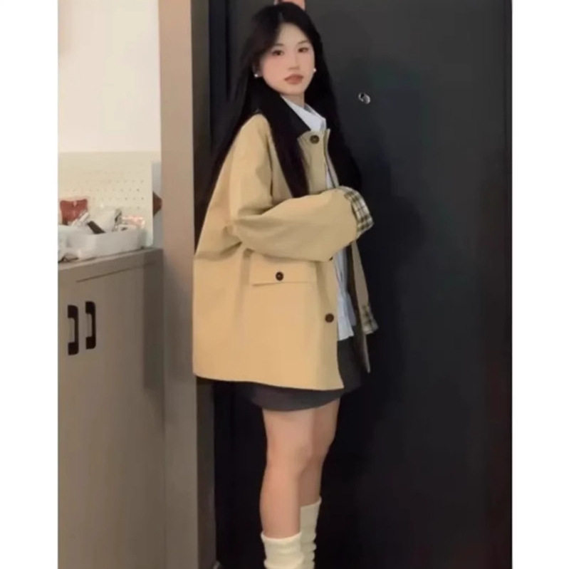 中长款韩系高级感风衣女2025春秋新款小个子日系英伦风土黄色外套