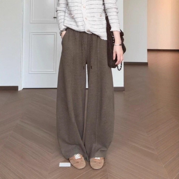 2025年焦糖星芒弧线结构时尚百搭老钱风显瘦垂感宽松休闲拖地裤子