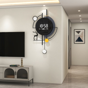 轻奢时尚挂钟创意简约钟表客厅高级感装饰时钟挂墙LED数字电子钟
