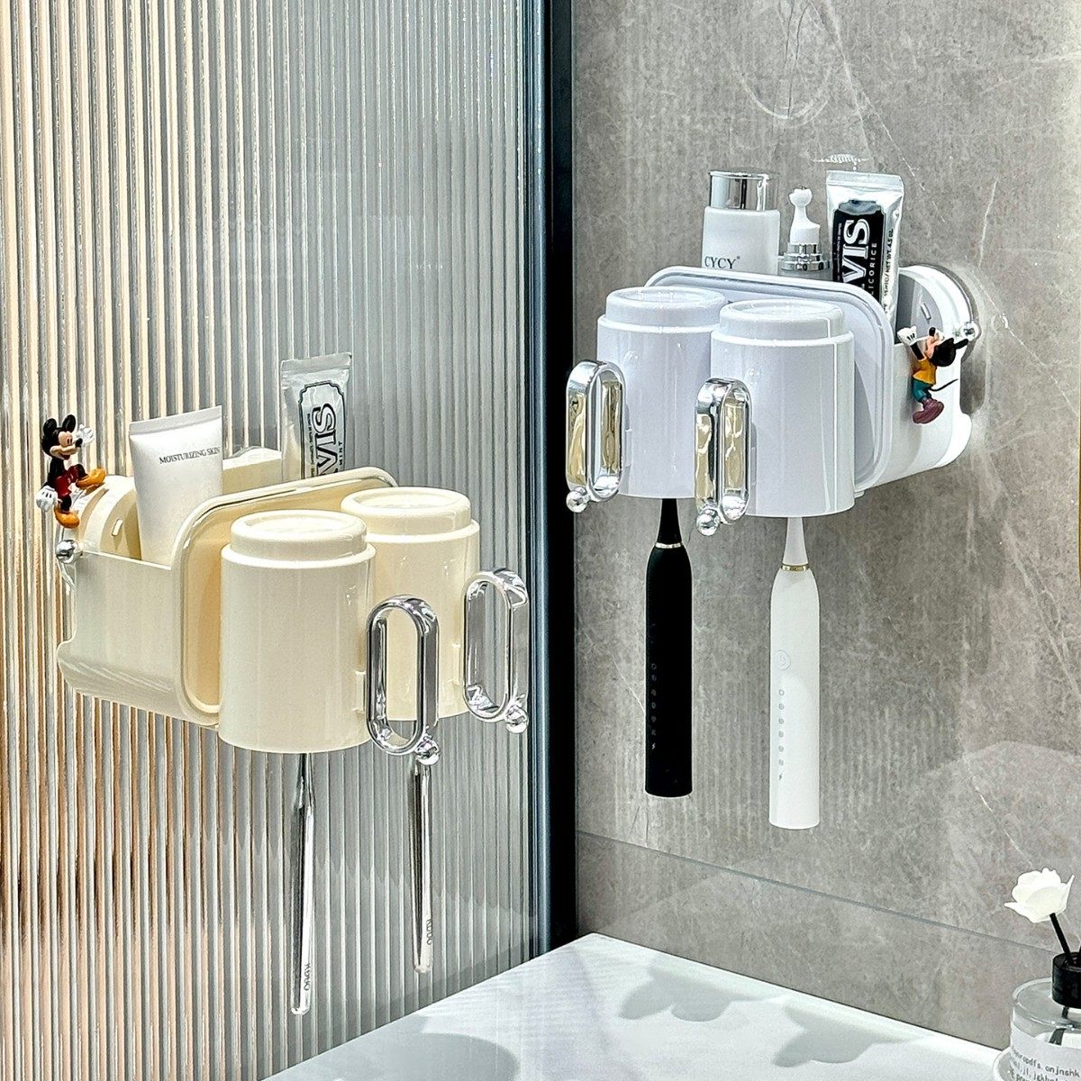 牙刷牙膏漱口杯置物架电动牙刷架壁挂式免打孔防尘卫生间收纳神器,收纳整理,洗脸巾收纳盒,淘宝优惠券,粉丝福利购,淘宝优惠卷