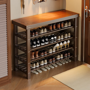 简易鞋架家用木制放门口入户雕花多层收纳架玄关置物架子收纳鞋柜