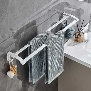银色毛巾架免打孔卫生间浴室置物架厨房晾毛巾的架子太空铝双杆