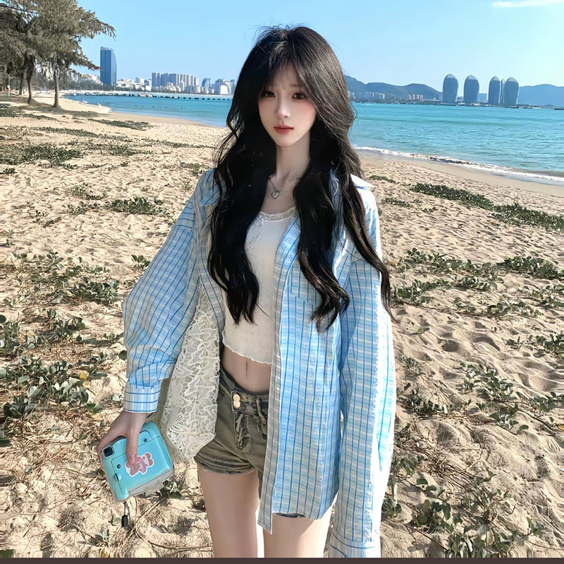 格子衬衫外套上衣条纹长袖2025独特超好看宽松慵懒风女款休闲高级