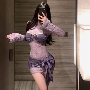 性感蕾丝透视睡裙紫色修身包臀秘书制服轻熟御姐风情侣升温战袍