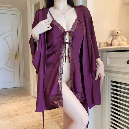 性感睡衣女款2025新款纯欲风带胸垫吊带睡裙高级感睡袍家居套装
