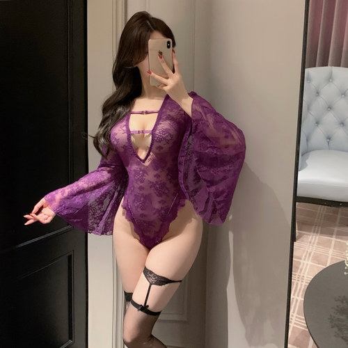 紫色性感蕾丝连体衣女大码胖mm情调内衣2025新款纯欲风连体衣qqny