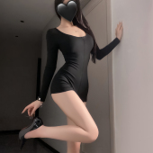 情调内衣大码 显瘦免脱款 包臀瑜伽服 修身 性感黑色塑身连体衣女长袖