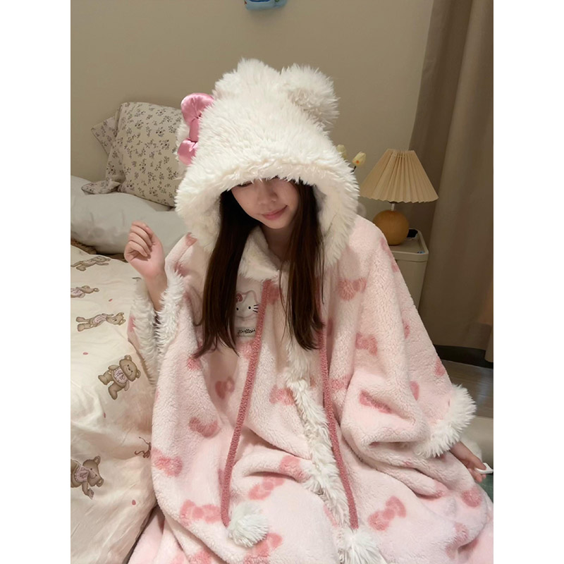 hellokitty珊瑚绒斗篷披风