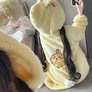 乌萨奇chiikawa睡袍吉伊卡哇睡衣女款冬季可爱卡通珊瑚绒加厚加绒