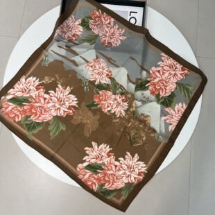 小清新玫瑰图案68cm 小方巾春夏季新款时尚洋气装饰包包护脖丝巾