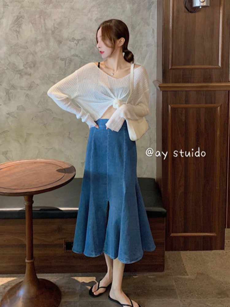 Show thin Paige cowboy skirt 2020 summer new pattern Retro Versatile Mid length version Scheming Split ends Fishtail skirtin the Women's clothing/Boutique , Skirts  category - from Buy2taobao.com to provide professional Taobao agent buy service