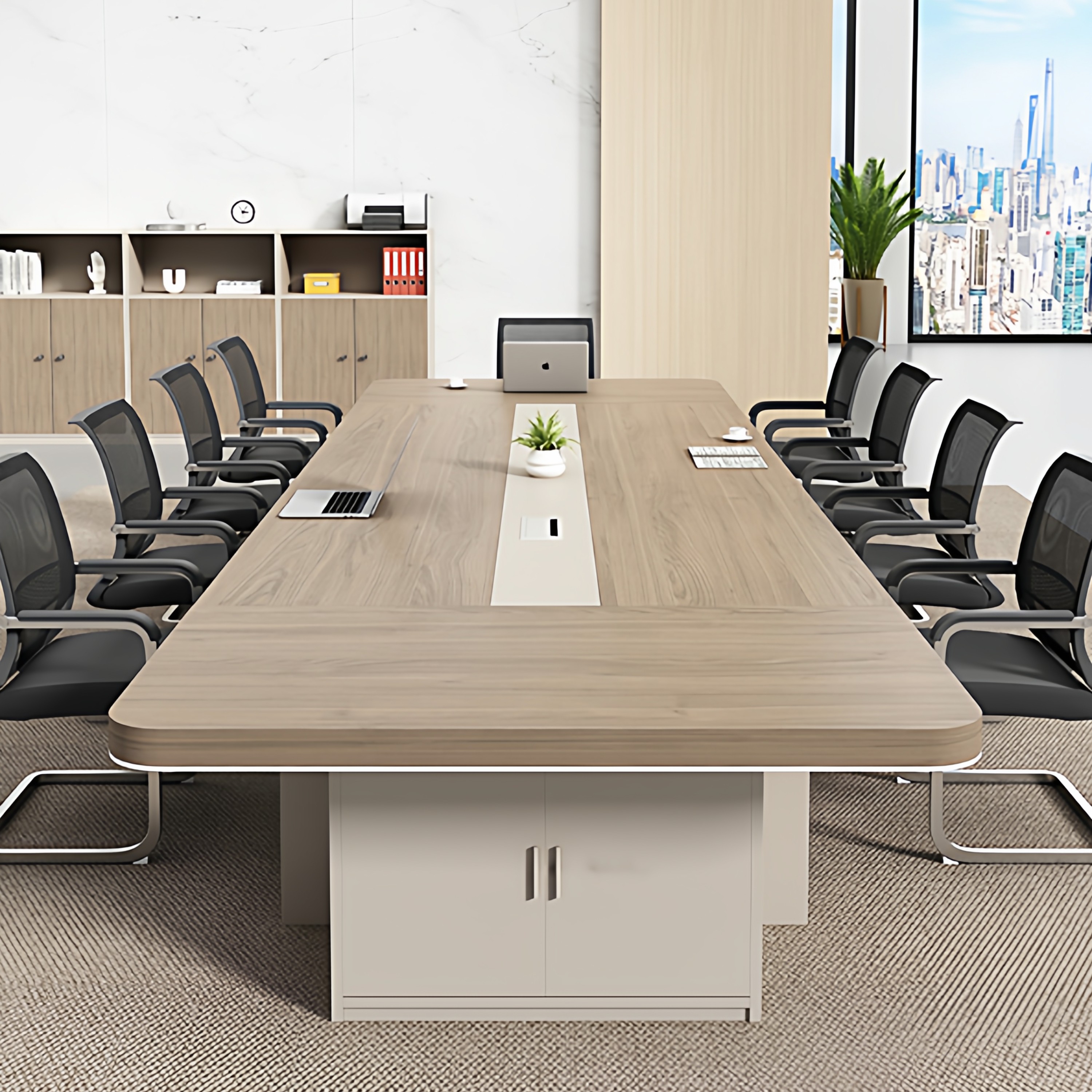 现代简约长方形带插座会议桌