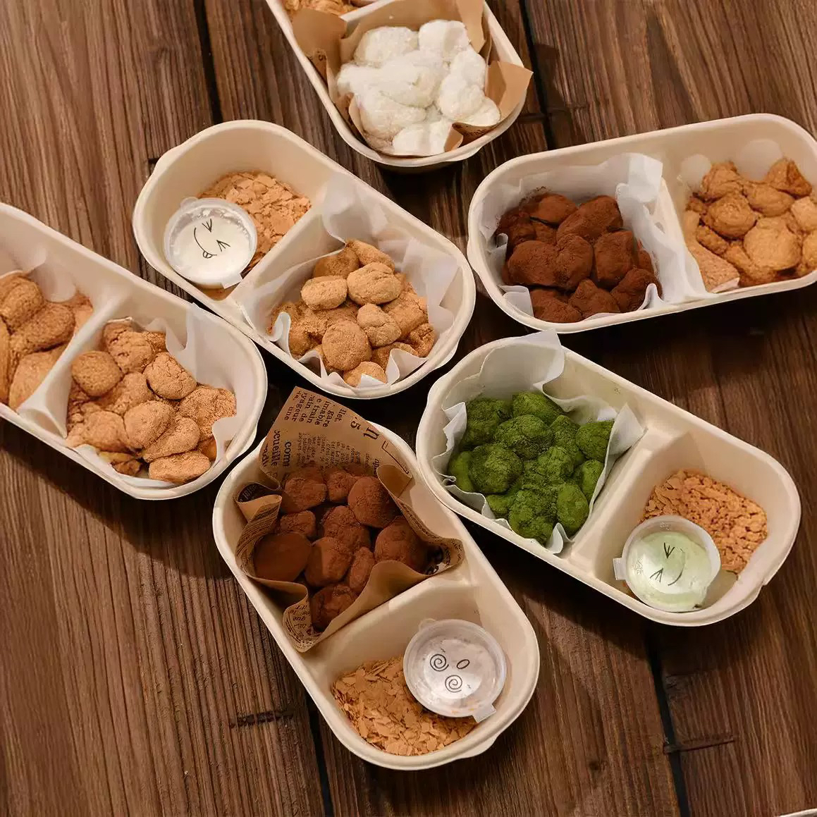 网红麻薯蘸酱包装盒麻糍甜品野餐打包蛋糕纸浆沾酱盒子二格便当盒