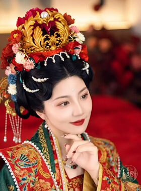 宋制婚礼3D打印莲花冠汉服古典宋制汉服婚嫁珍珠冠发饰宋冠套装