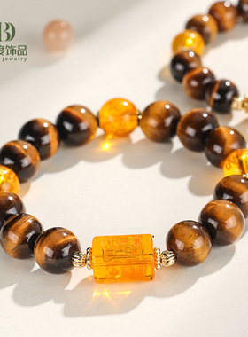 【黄财神】天然黄虎眼石串珠情侣手链女时尚百搭原创手串首饰批发