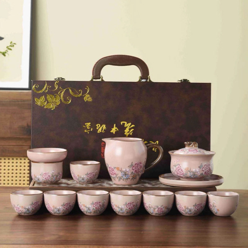汝窑玫瑰盖碗礼盒装套装茶具茶壶茶杯商务伴手礼企业周年庆纪念,餐饮具,整套茶具,淘宝优惠券,粉丝福利购,淘宝优惠卷