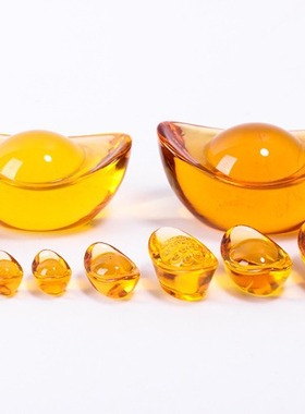 批发水晶元宝 ，黄水晶金元宝大小金元宝家居摆件琉璃元宝工艺品