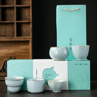 汝窑主人杯五大名窑茶杯功夫茶具单品套装礼盒装茶杯礼品茶杯