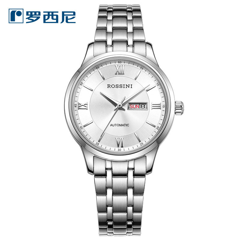 罗西尼官方新款女表双日历背透防水自动机械手表时尚情侣表515702