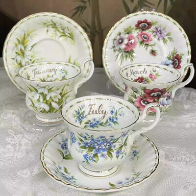 皇家阿尔伯特ROYAL ALBERT下午茶杯礼品骨瓷咖啡杯碟花卉月份杯