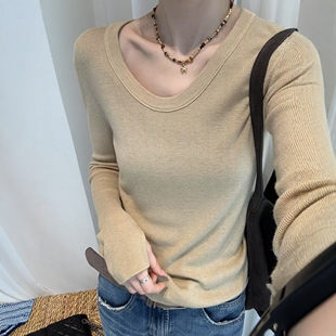 一件搭所有！韩国u领多色软糯羊毛针织衫 袖口开叉设计显瘦打底衫