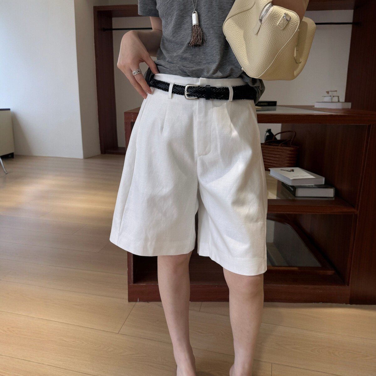 老钱风亚麻西装阔腿五分裤女2026年夏装新款宽松显瘦a版休闲中裤