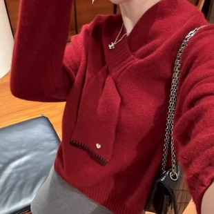 欧洲站2025冬装新款欧货高级感气质围巾领毛衣女软糯羊毛针织衫