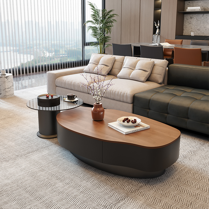 胡桃木色芒果茶几组合轻奢现代简约客厅家用大小户型异形中古风