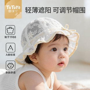 婴儿遮阳帽春夏薄款女宝宝帽子0到3个月新生婴幼儿可爱防晒渔夫帽