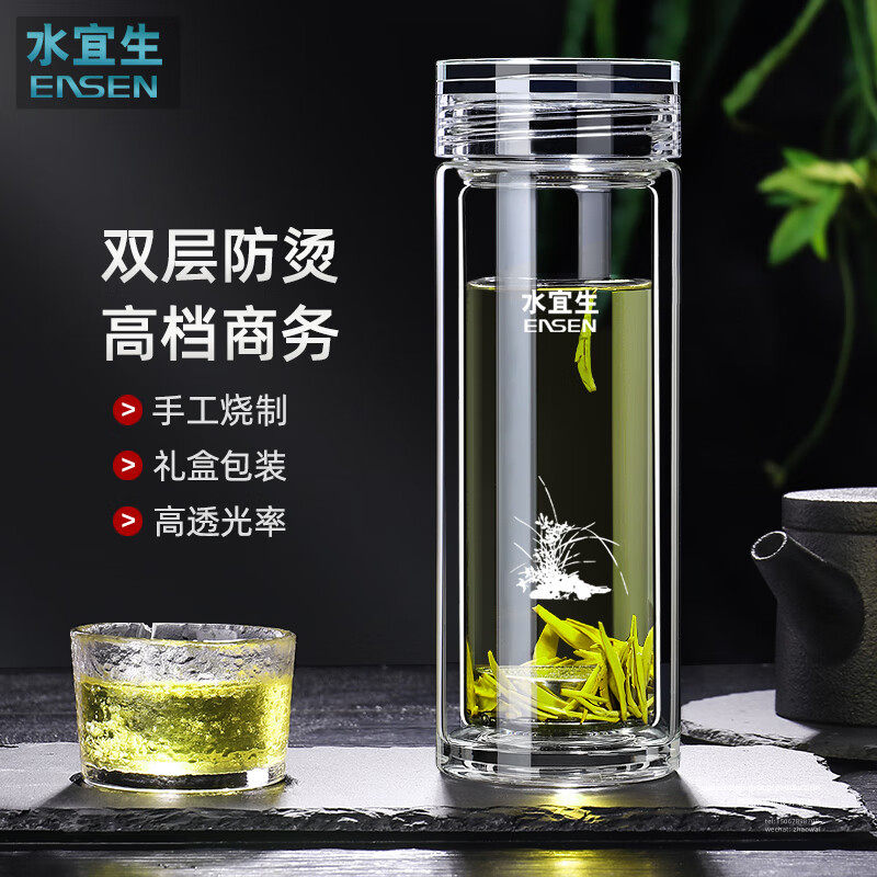 水宜生玻璃杯大容量水杯男2025新款高档泡茶杯带盖家用水晶玻璃杯
