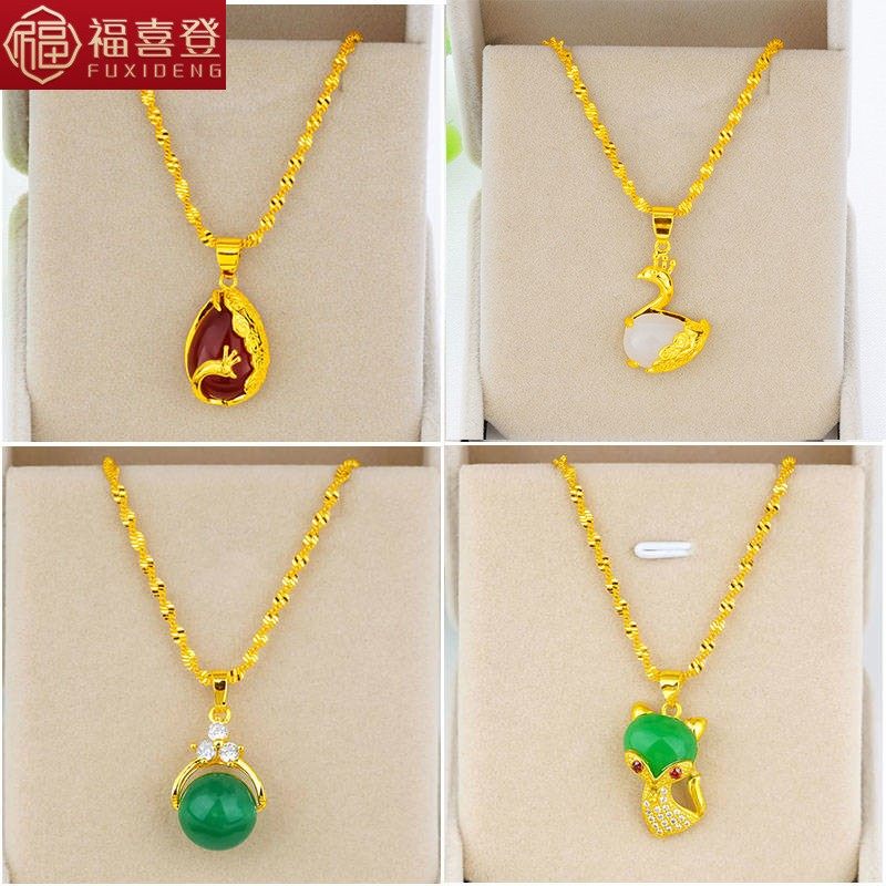 沙金孔雀项链吊坠女仿真黄金转运珠貔貅款项坠锁骨链饰品首饰