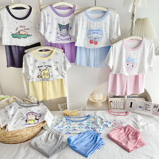 【莫代尔】儿童短袖短裤女童睡衣四季圆领卡通家居服套装男宝T恤