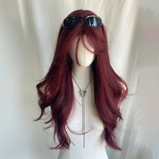 韩式日常海王人鱼玫瑰红中分长卷发仿真人发丝大波浪假发全头套女
