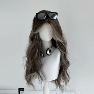 美高ABC辣妹亚裔风假发女中分长卷发大波浪灰色挑染假发全头套女