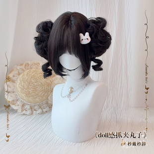 假发女短卷发可爱双马尾抓夹丸子头发包全头套扎好发