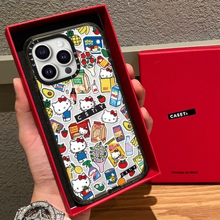 联名卡通Kitty凯蒂猫集合贴纸适用iphone16pro手机壳17promax苹果15plus磁吸MagSafe透明亚克力14明星同款