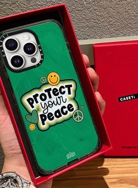 C家联名佘诗曼同款PEACH绿色笑脸适用iphone16promax手机壳17pro苹果15plus日韩ins彩虹英文14磁吸MagSafe13