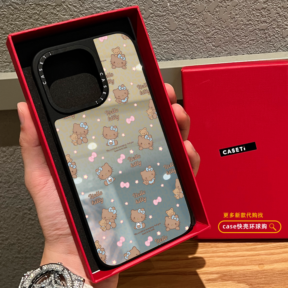 C家渐变豹纹黑皮kitty猫适用iphone16手机壳15promax苹果17Air镜面MagSafe磁吸14plus海盐风13pro甜美少女12
