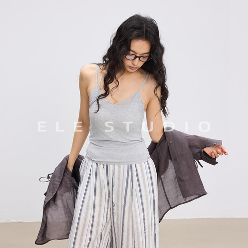ELE甜椒 法式蕾丝吊带上衣女夏季2026新款收腰修身显瘦打底衫背心