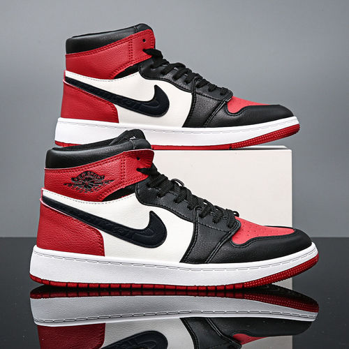 Aj男鞋高帮鞋黑红脚趾aj1芝加哥黑红色禁穿高帮休闲板鞋女篮球鞋