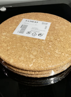 小七宜家席特锅垫软木3件套装圆形隔热餐垫菜碟防烫垫子国内代购