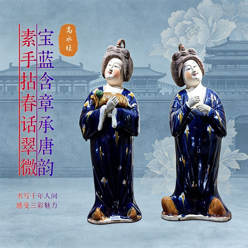 洛阳唐三彩大胖妞陶俑中式古法摆件复古礼品艺术收藏别墅装饰品