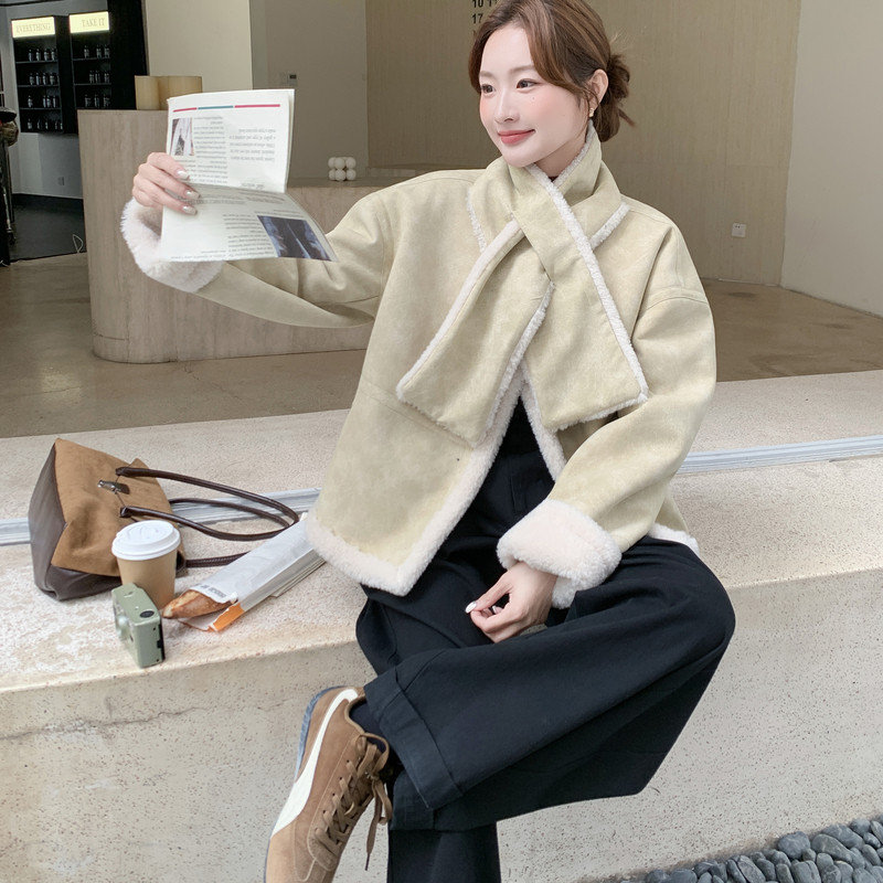 麂皮绒短外套送围巾2B148-9959P225K338,女装短外套,2B148