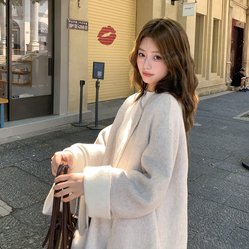 双面呢子大衣送毛球围巾2B148-9961P285K428,女装毛呢外套,2B148